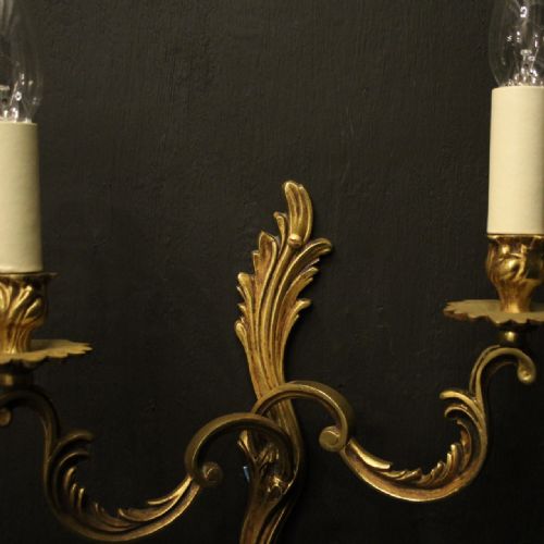 FRENCH PAIR OF GILDED TWIN ARM ANTIQUE WALL LIGHTS - ADDITIONAL PHOTO 6