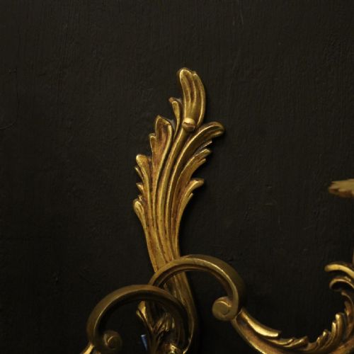FRENCH PAIR OF GILDED TWIN ARM ANTIQUE WALL LIGHTS - ADDITIONAL PHOTO 7