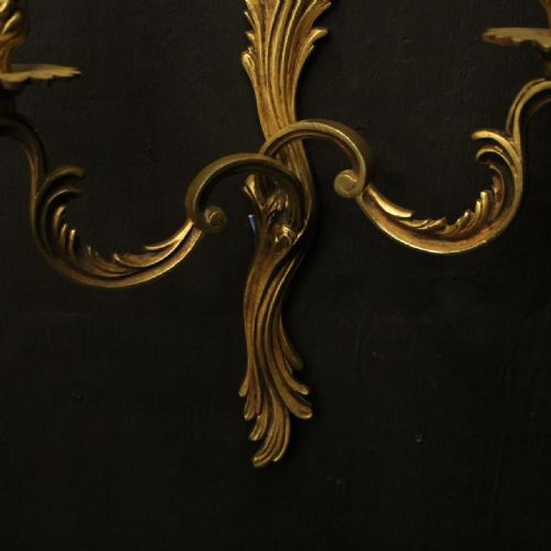 FRENCH PAIR OF GILDED TWIN ARM ANTIQUE WALL LIGHTS - ADDITIONAL PHOTO 8