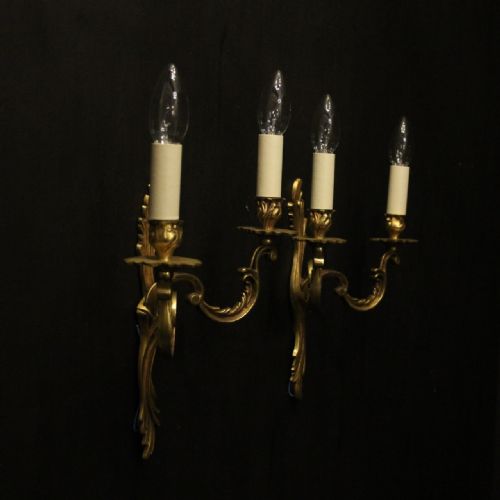 FRENCH PAIR OF GILDED TWIN ARM ANTIQUE WALL LIGHTS - ADDITIONAL PHOTO 9