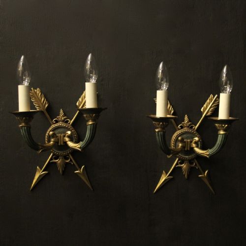 french pair of empire gilded antique wall lights - CATEGORY: ANTIQUE LIGHTING - DATED 1930
