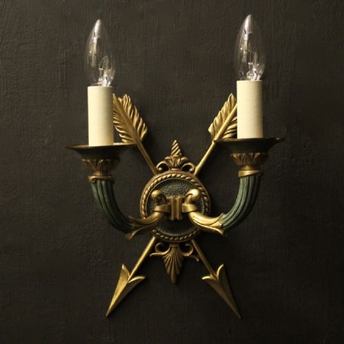 FRENCH PAIR OF EMPIRE GILDED ANTIQUE WALL LIGHTS - ADDITIONAL PHOTO 1