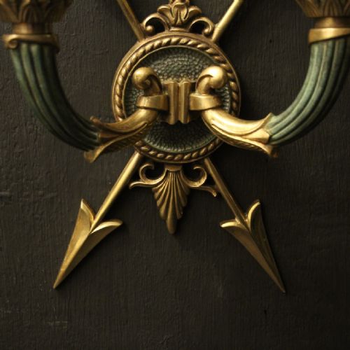 FRENCH PAIR OF EMPIRE GILDED ANTIQUE WALL LIGHTS - ADDITIONAL PHOTO 4