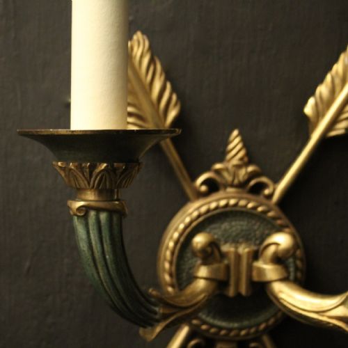 FRENCH PAIR OF EMPIRE GILDED ANTIQUE WALL LIGHTS - ADDITIONAL PHOTO 5