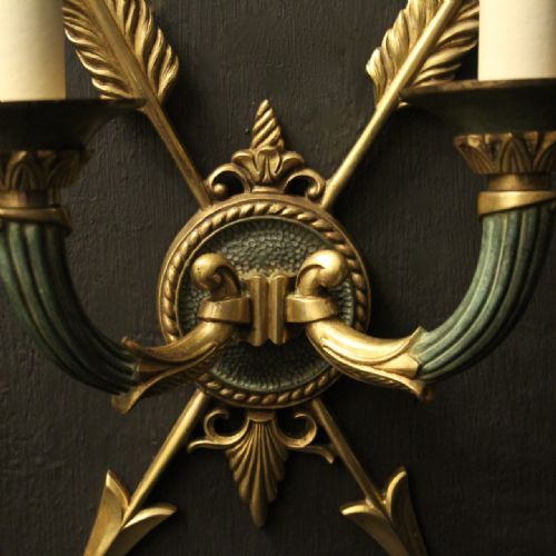 FRENCH PAIR OF EMPIRE GILDED ANTIQUE WALL LIGHTS - ADDITIONAL PHOTO 6