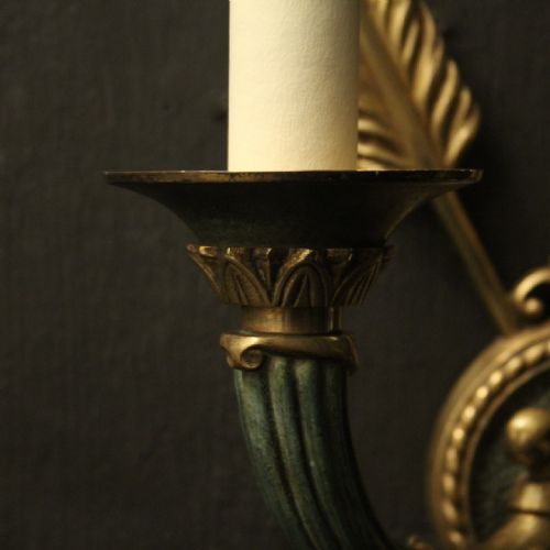 FRENCH PAIR OF EMPIRE GILDED ANTIQUE WALL LIGHTS - ADDITIONAL PHOTO 7