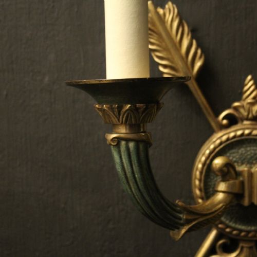FRENCH PAIR OF EMPIRE GILDED ANTIQUE WALL LIGHTS - ADDITIONAL PHOTO 8