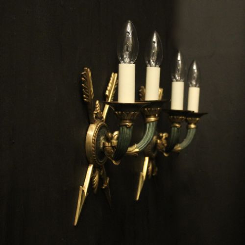 FRENCH PAIR OF EMPIRE GILDED ANTIQUE WALL LIGHTS - ADDITIONAL PHOTO 9