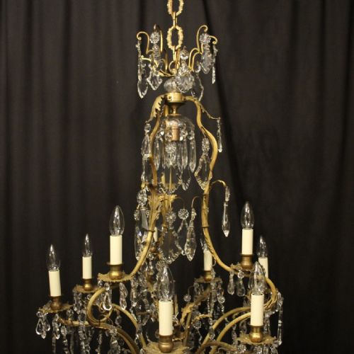 FRENCH GILDED BRONZE CRYSTAL BIRDCAGE CRYSTAL CHANDELIER - ADDITIONAL PHOTO 5