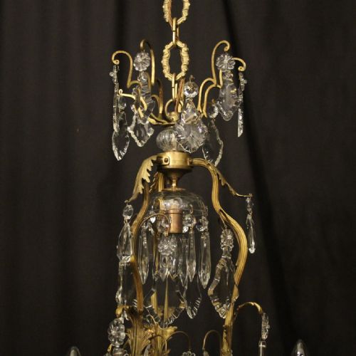 FRENCH GILDED BRONZE CRYSTAL BIRDCAGE CRYSTAL CHANDELIER - ADDITIONAL PHOTO 9