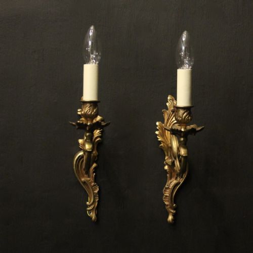 french pair of gilded single arm wall lights - CATEGORY: ANTIQUE LIGHTING - DATED 1930