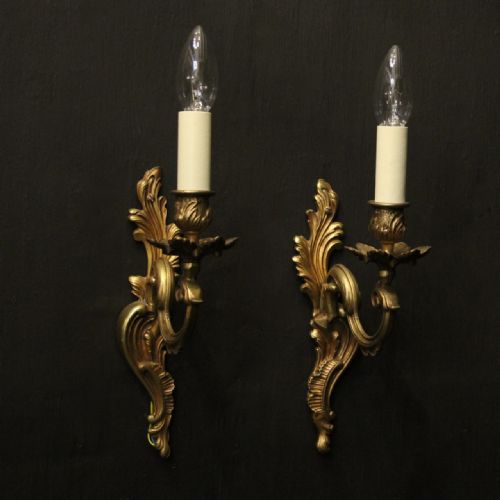 FRENCH PAIR OF GILDED SINGLE ARM WALL LIGHTS - ADDITIONAL PHOTO 1