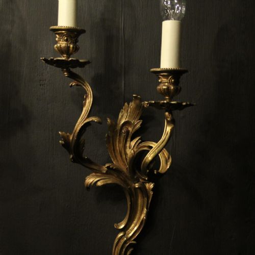 FRENCH PAIR OF BRONZE ANTIQUE WALL SCONCES - ADDITIONAL PHOTO 1