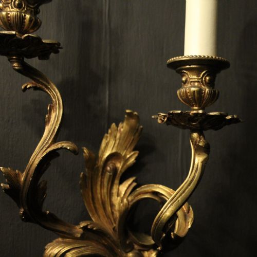 FRENCH PAIR OF BRONZE ANTIQUE WALL SCONCES - ADDITIONAL PHOTO 2