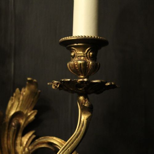 FRENCH PAIR OF BRONZE ANTIQUE WALL SCONCES - ADDITIONAL PHOTO 3