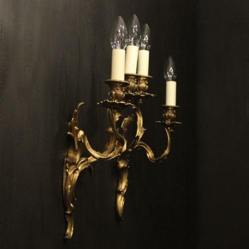 FRENCH PAIR OF BRONZE ANTIQUE WALL SCONCES - ADDITIONAL PHOTO 9