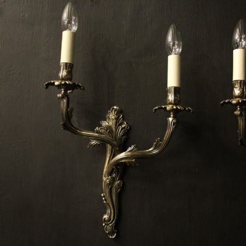 FRENCH PAIR OF TWIN ARM ANTIQUE WALL LIGHTS - ADDITIONAL PHOTO 1