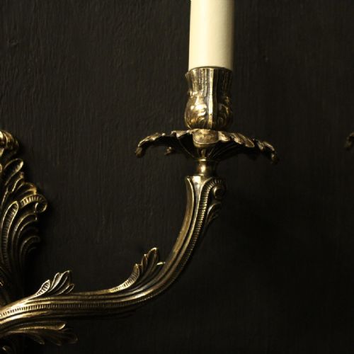 FRENCH PAIR OF TWIN ARM ANTIQUE WALL LIGHTS - ADDITIONAL PHOTO 3