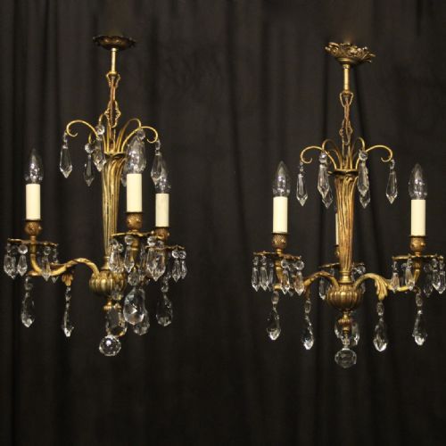 french pair of gilded bronze antique chandeliers - CATEGORY: ANTIQUE LIGHTING - DATED 1920