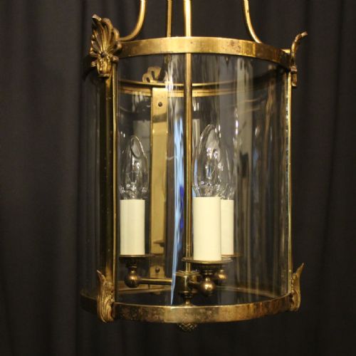 FRENCH GILDED TRIPLE LIGHT CONVEX ANTIQUE LANTERN - ADDITIONAL PHOTO 1