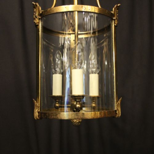 FRENCH GILDED TRIPLE LIGHT CONVEX ANTIQUE LANTERN - ADDITIONAL PHOTO 4