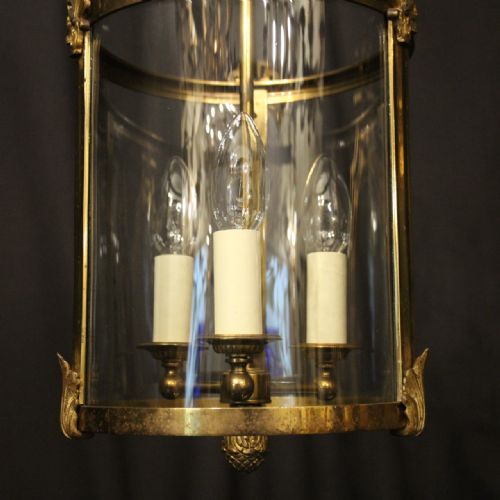 FRENCH GILDED TRIPLE LIGHT CONVEX ANTIQUE LANTERN - ADDITIONAL PHOTO 8