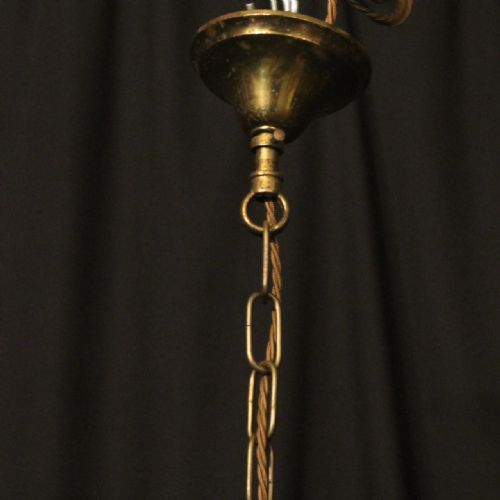 FRENCH GILDED TRIPLE LIGHT CONVEX ANTIQUE LANTERN - ADDITIONAL PHOTO 9