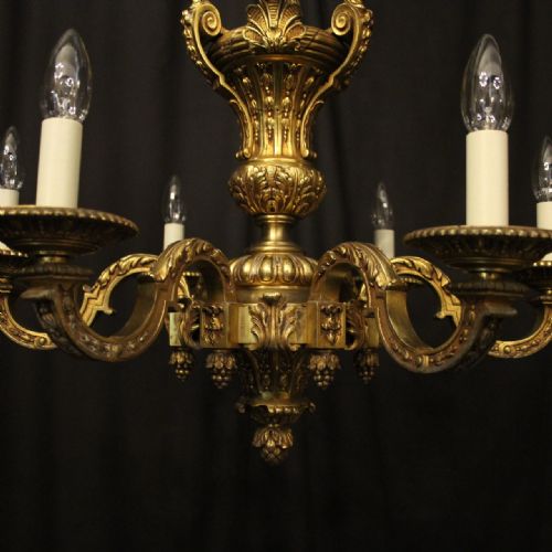 FRENCH GILDED BRONZE 6 LIGHT ANTIQUE CHANDELIER - ADDITIONAL PHOTO 1