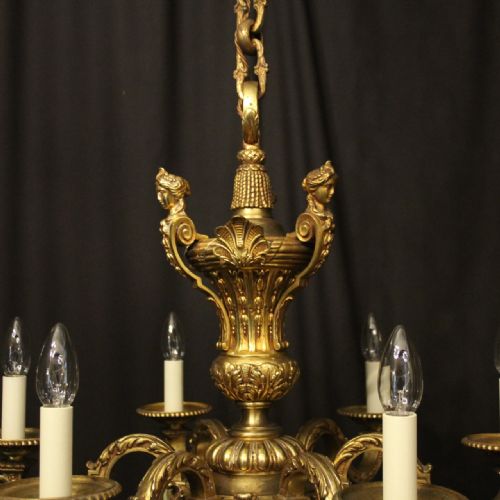 FRENCH GILDED BRONZE 6 LIGHT ANTIQUE CHANDELIER - ADDITIONAL PHOTO 2