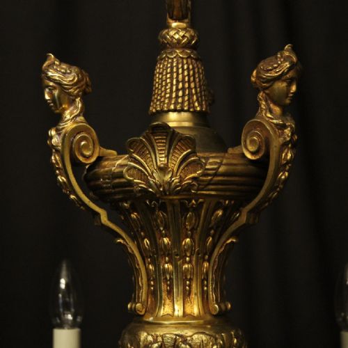 FRENCH GILDED BRONZE 6 LIGHT ANTIQUE CHANDELIER - ADDITIONAL PHOTO 3