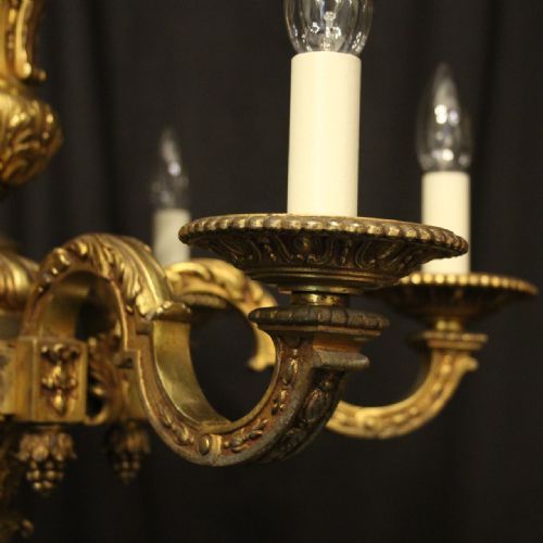 FRENCH GILDED BRONZE 6 LIGHT ANTIQUE CHANDELIER - ADDITIONAL PHOTO 5