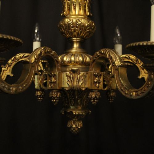 FRENCH GILDED BRONZE 6 LIGHT ANTIQUE CHANDELIER - ADDITIONAL PHOTO 6