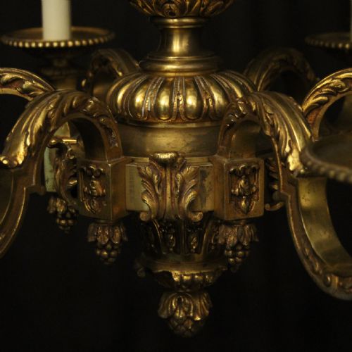FRENCH GILDED BRONZE 6 LIGHT ANTIQUE CHANDELIER - ADDITIONAL PHOTO 7