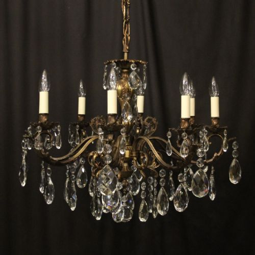 italian 8 light gilded bronze crystal antique chandelier - CATEGORY: ANTIQUE LIGHTING - DATED 1920