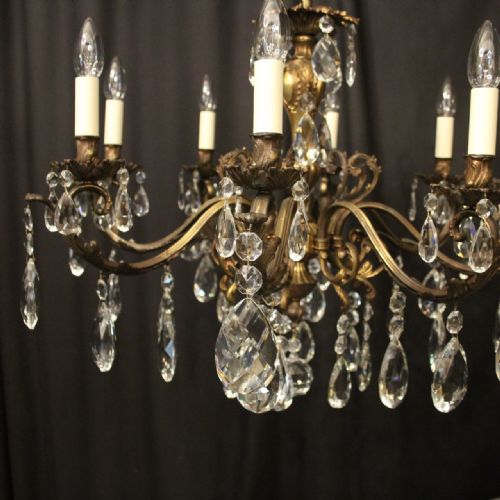 ITALIAN 8 LIGHT GILDED BRONZE CRYSTAL ANTIQUE CHANDELIER - ADDITIONAL PHOTO 1