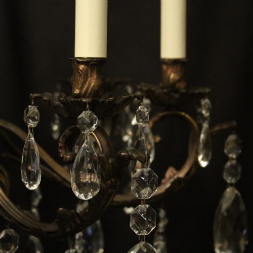ITALIAN 8 LIGHT GILDED BRONZE CRYSTAL ANTIQUE CHANDELIER - ADDITIONAL PHOTO 3