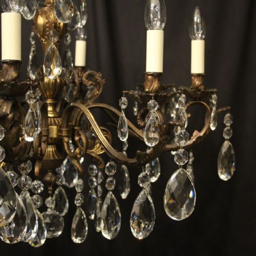 ITALIAN 8 LIGHT GILDED BRONZE CRYSTAL ANTIQUE CHANDELIER - ADDITIONAL PHOTO 4