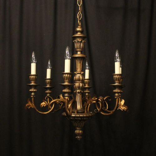 florentine 6 light giltwood toleware chandelier - CATEGORY: ANTIQUE LIGHTING - DATED 1930