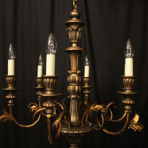FLORENTINE 6 LIGHT GILTWOOD TOLEWARE CHANDELIER - ADDITIONAL PHOTO 1