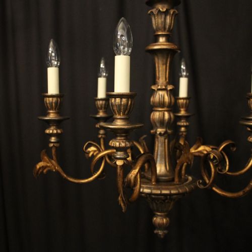 FLORENTINE 6 LIGHT GILTWOOD TOLEWARE CHANDELIER - ADDITIONAL PHOTO 2