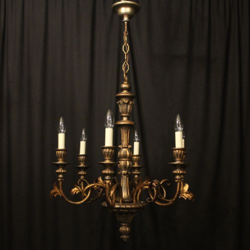 FLORENTINE 6 LIGHT GILTWOOD TOLEWARE CHANDELIER - ADDITIONAL PHOTO 8