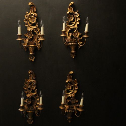 florentine set of 4 giltwood antique wall lights - CATEGORY: ANTIQUE LIGHTING - DATED 1920
