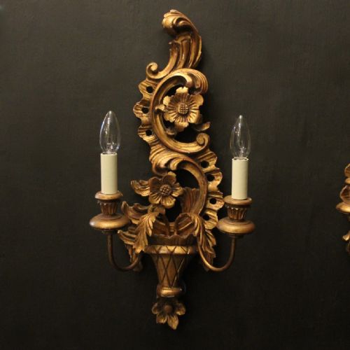 FLORENTINE SET OF 4 GILTWOOD ANTIQUE WALL LIGHTS - ADDITIONAL PHOTO 1