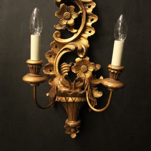 FLORENTINE SET OF 4 GILTWOOD ANTIQUE WALL LIGHTS - ADDITIONAL PHOTO 2