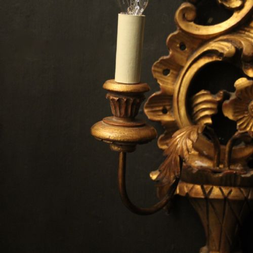 FLORENTINE SET OF 4 GILTWOOD ANTIQUE WALL LIGHTS - ADDITIONAL PHOTO 3
