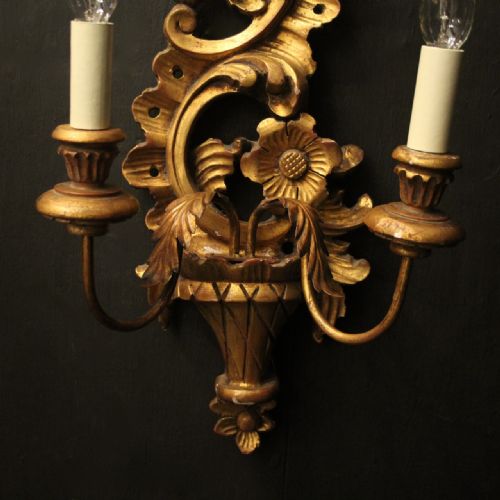 FLORENTINE SET OF 4 GILTWOOD ANTIQUE WALL LIGHTS - ADDITIONAL PHOTO 5