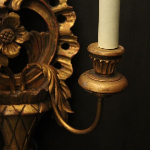 FLORENTINE SET OF 4 GILTWOOD ANTIQUE WALL LIGHTS - ADDITIONAL PHOTO 8