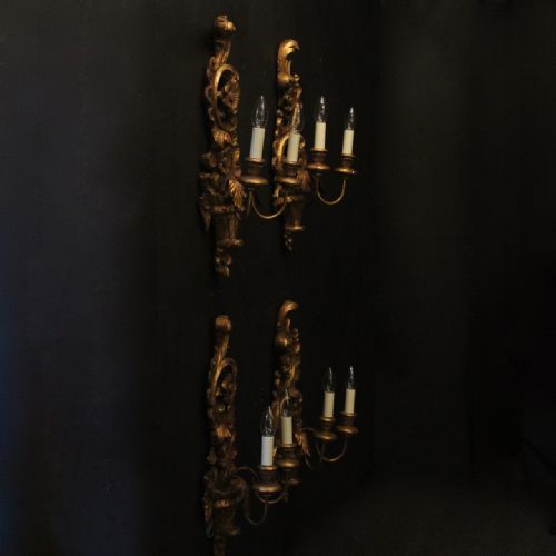 FLORENTINE SET OF 4 GILTWOOD ANTIQUE WALL LIGHTS - ADDITIONAL PHOTO 9