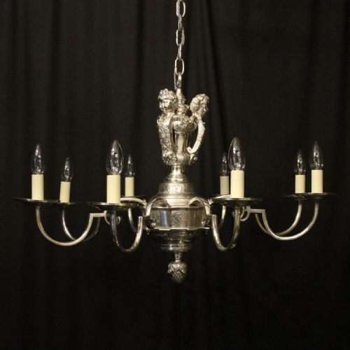 english silver plated elkington co 8 light antique chandelier - CATEGORY: ANTIQUE LIGHTING - DATED 1910