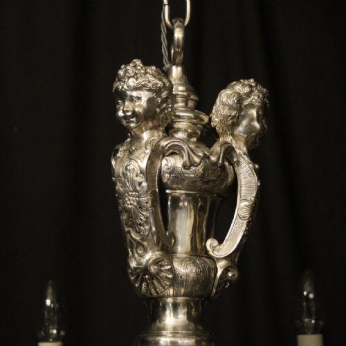 ENGLISH SILVER PLATED ELKINGTON CO 8 LIGHT ANTIQUE CHANDELIER - ADDITIONAL PHOTO 2